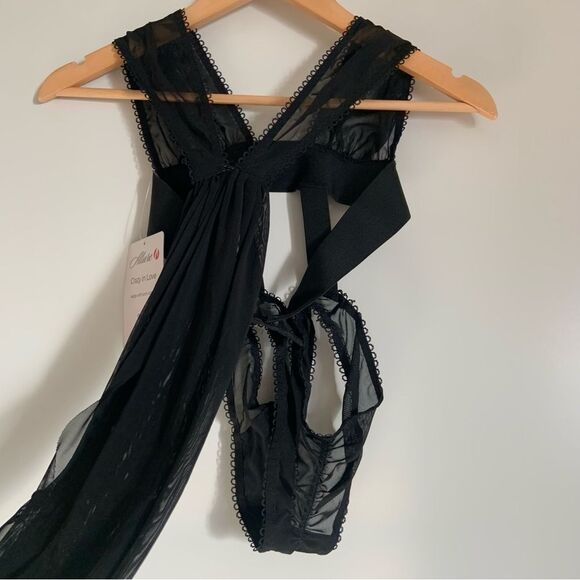 Allure Crazy in Love Black Teddy with Arm Capes ONE SIZE New With Tags - Picture 6 of 13